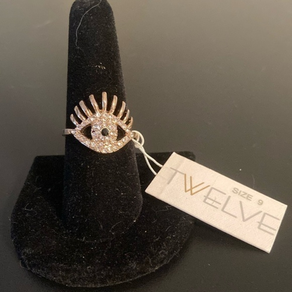 Gold Eye Ring with Crystals size 9